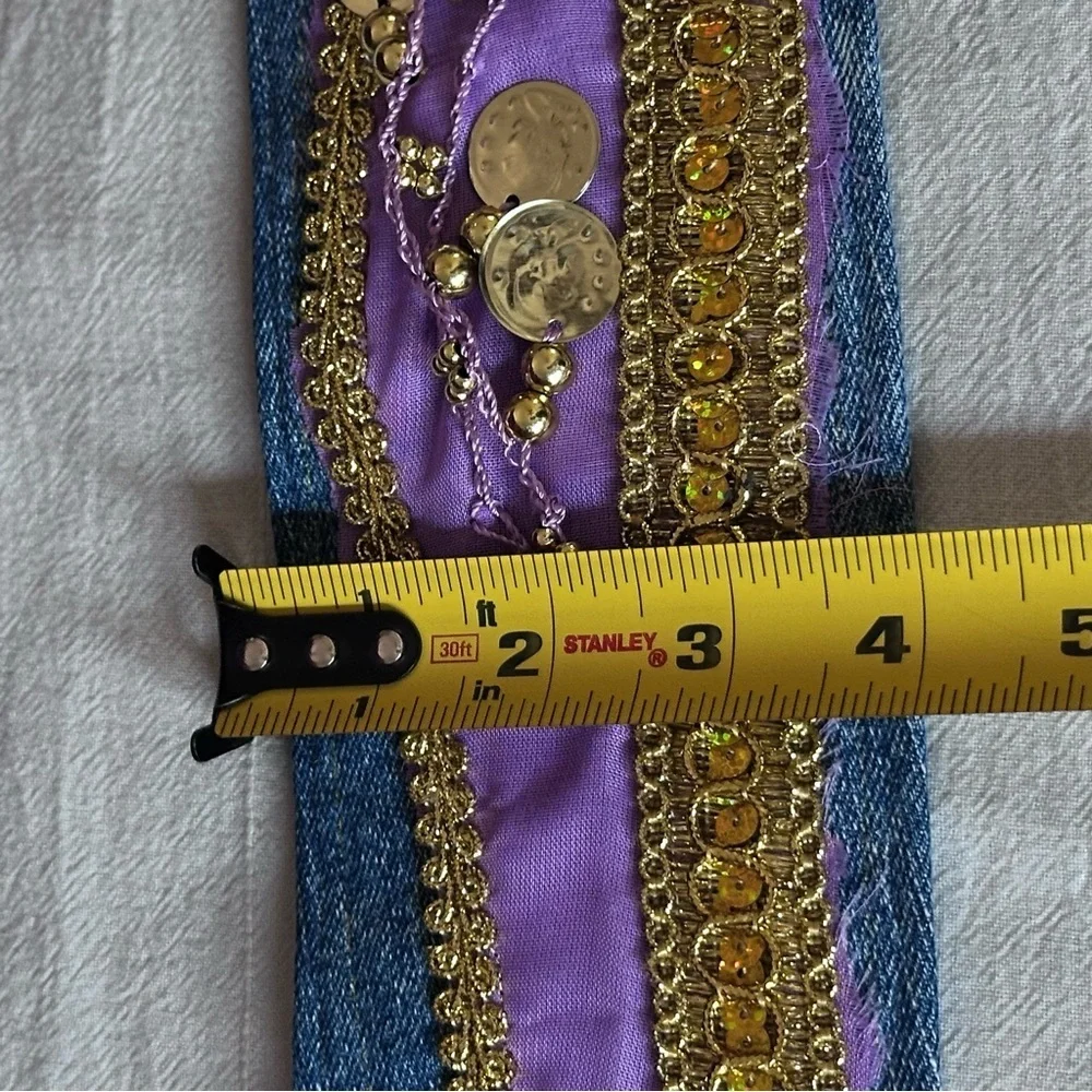 Artisan Denim Handmade Belt Gold Coin Tassel | Belly Dancer Adjustable XL SIGNED